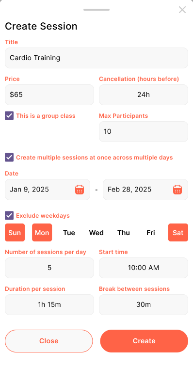 The Fit Local trainer app: creating a session and setting your own price and cancellation window